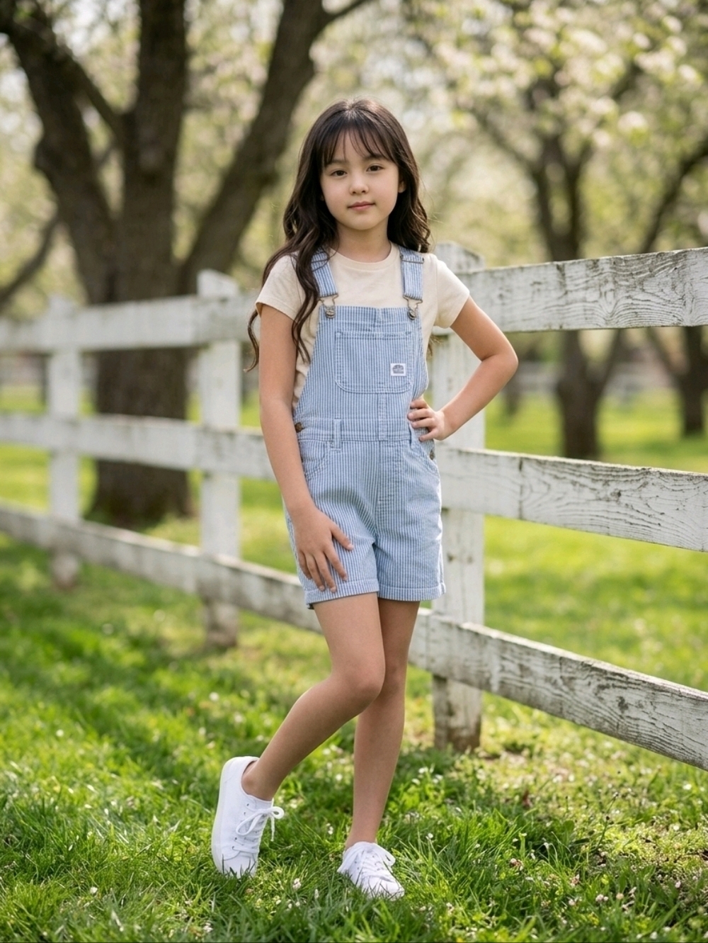 NWT thereabouts Girls Denim Railroad Stripe Shortall Bibs